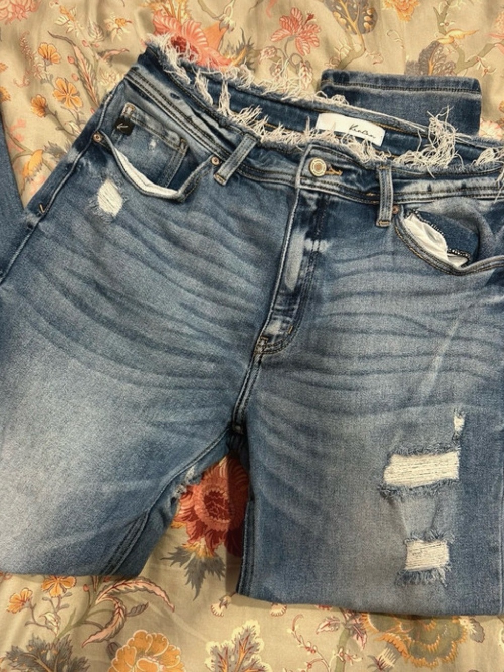 KanCan Distressed Light Blue Boyfriend Jeans with Frayed Waist